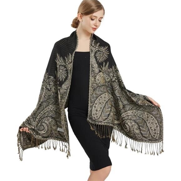 Silky Paisley Pashmina Shawl Scarf-Women's Soft Double-side Jacquard - Picture 5 of 6